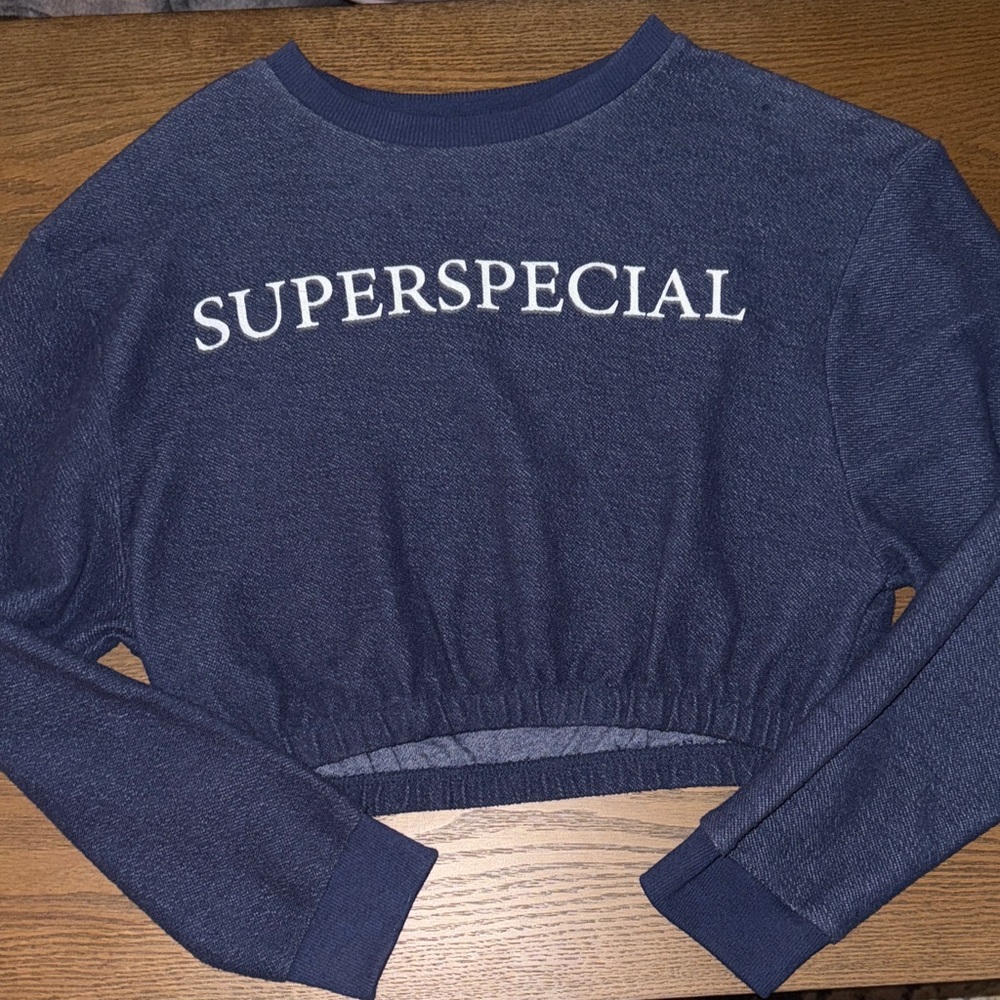 Zara Blue Cropped Sweatshirt with SUPERSPECIAL Print